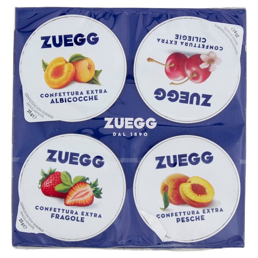 Marmeladen Konfitüre Aprikose, Kirsche, Pfirsich, Erdbeere | 4x25g | Zuegg